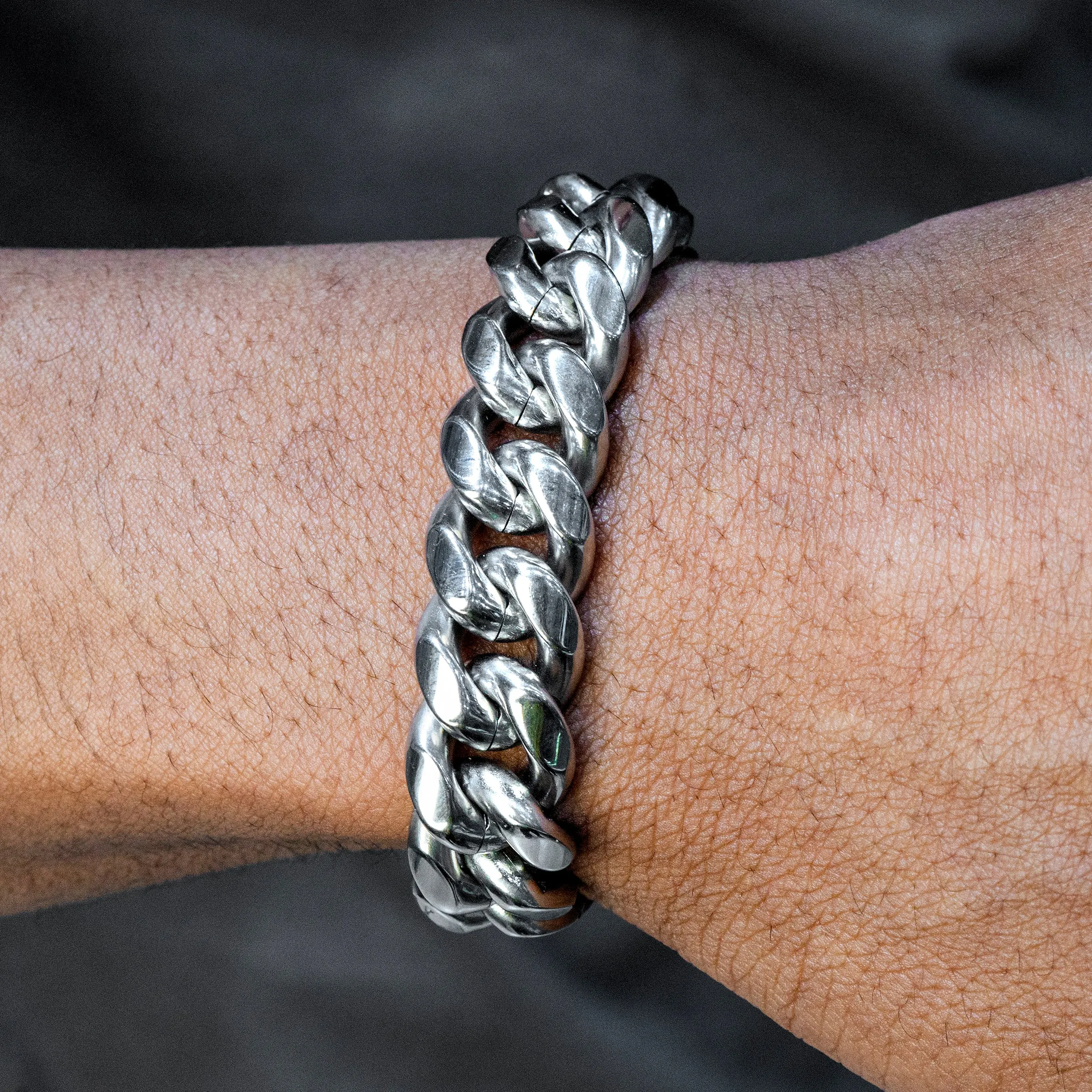 Mens White Gold Solid Miami Cuban Link Bracelet