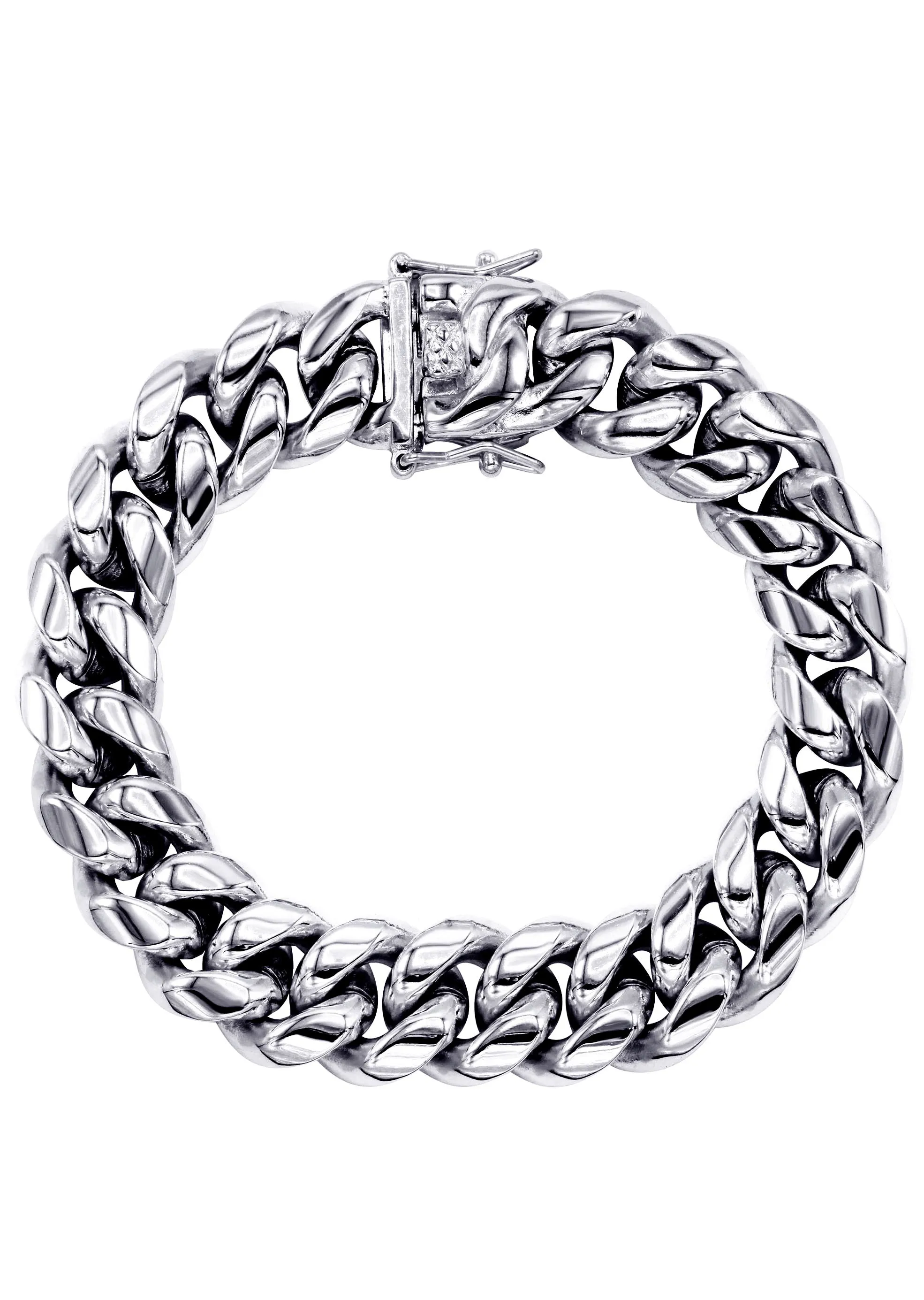 Mens White Gold Solid Miami Cuban Link Bracelet
