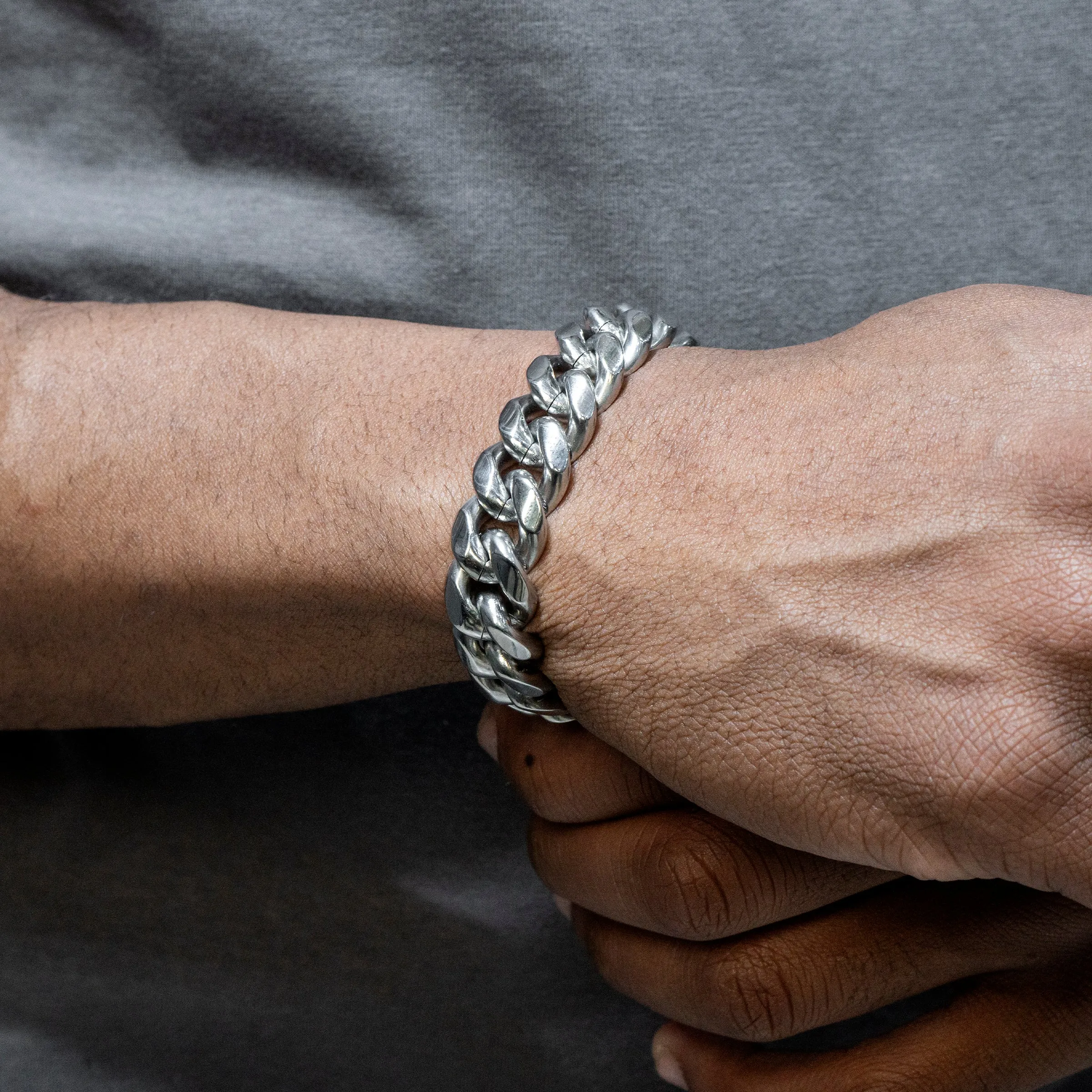 Mens White Gold Solid Miami Cuban Link Bracelet