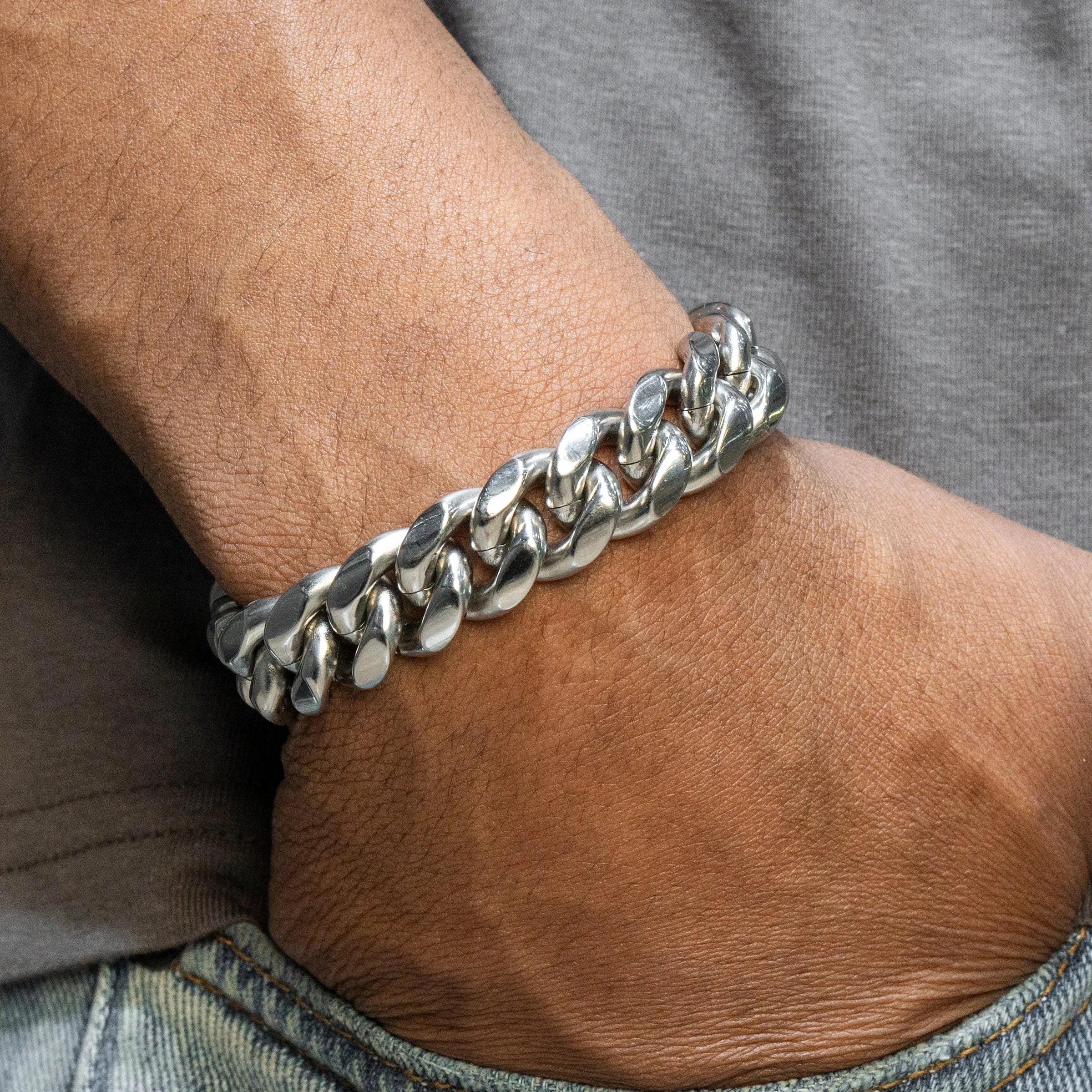 Mens White Gold Solid Miami Cuban Link Bracelet