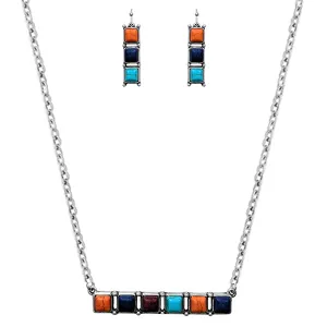 Multi Stone Fashion Bar Necklace