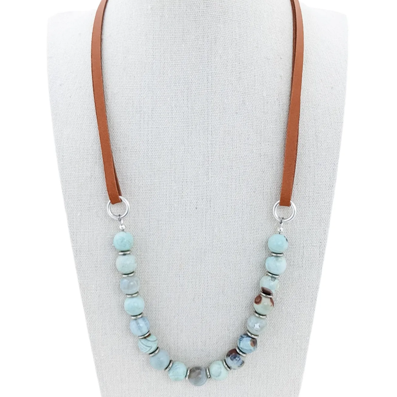 Ocean Agate & Leather Necklace