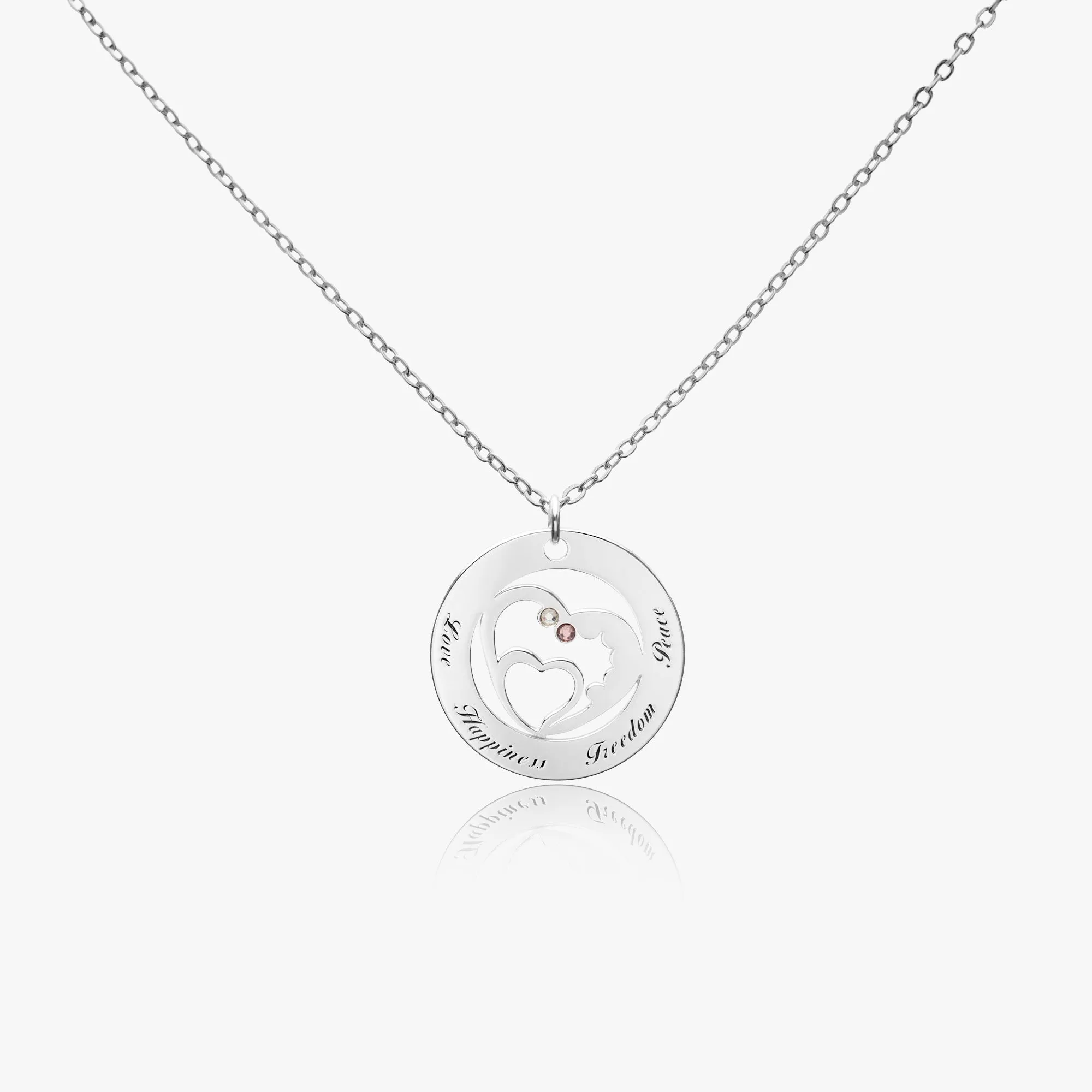 Pendentif circulaire avec cœur et diamant personnalisable (638)