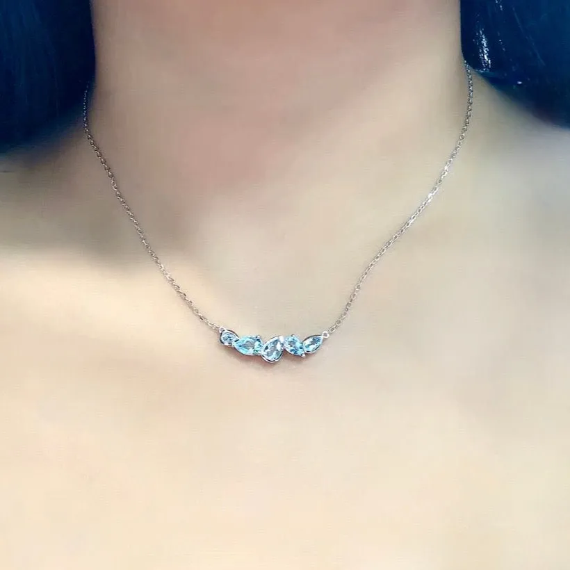 "Kaley" - Minimalist 925 Sterling Silver Aquamarine CZ Bridal Necklace