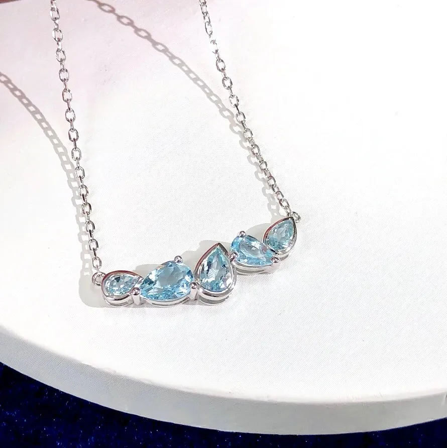 "Kaley" - Minimalist 925 Sterling Silver Aquamarine CZ Bridal Necklace