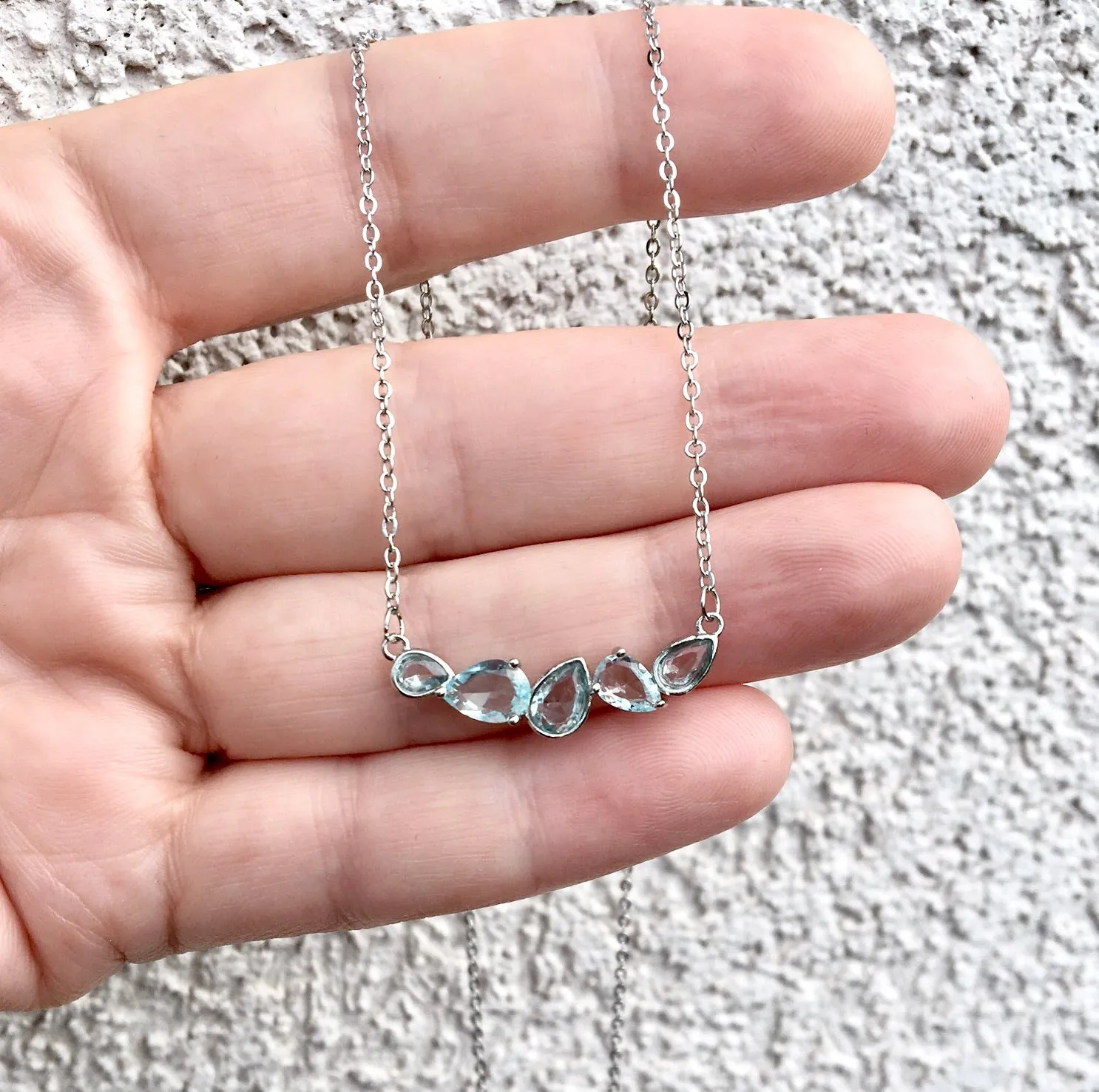 "Kaley" - Minimalist 925 Sterling Silver Aquamarine CZ Bridal Necklace