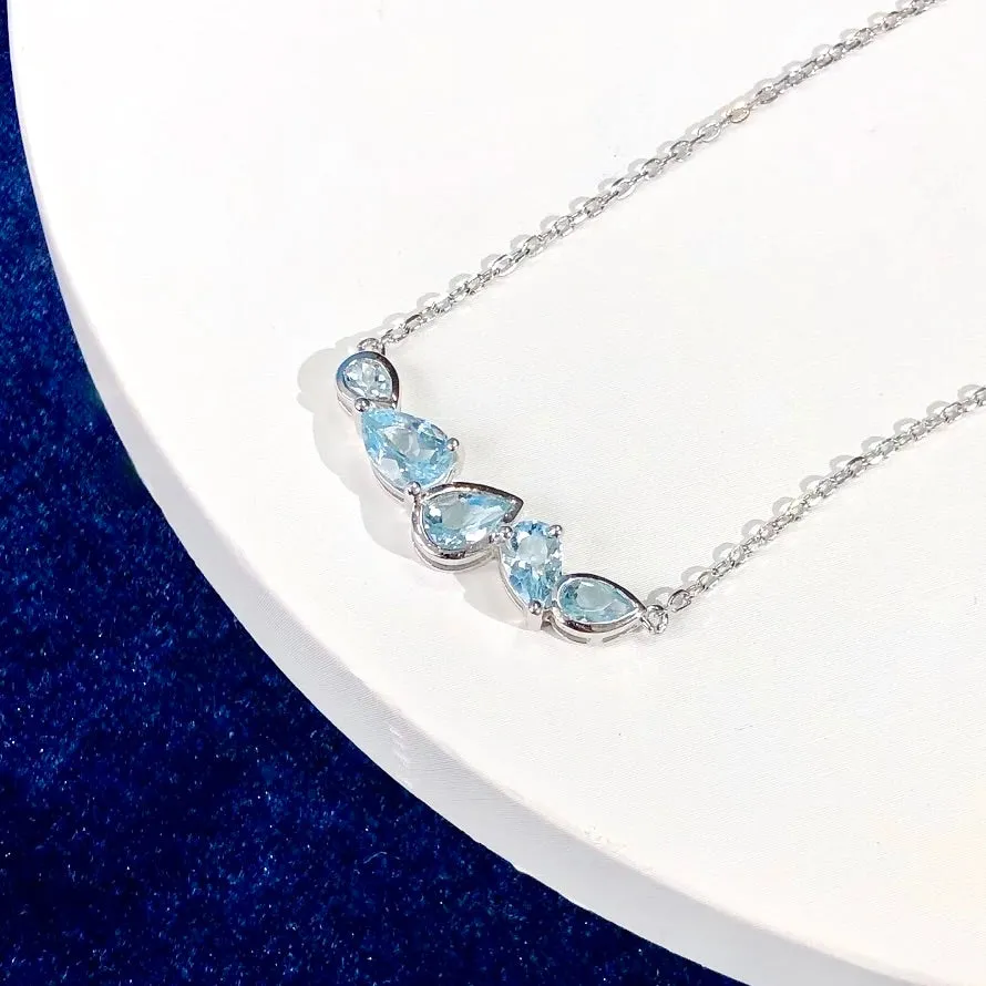 "Kaley" - Minimalist 925 Sterling Silver Aquamarine CZ Bridal Necklace