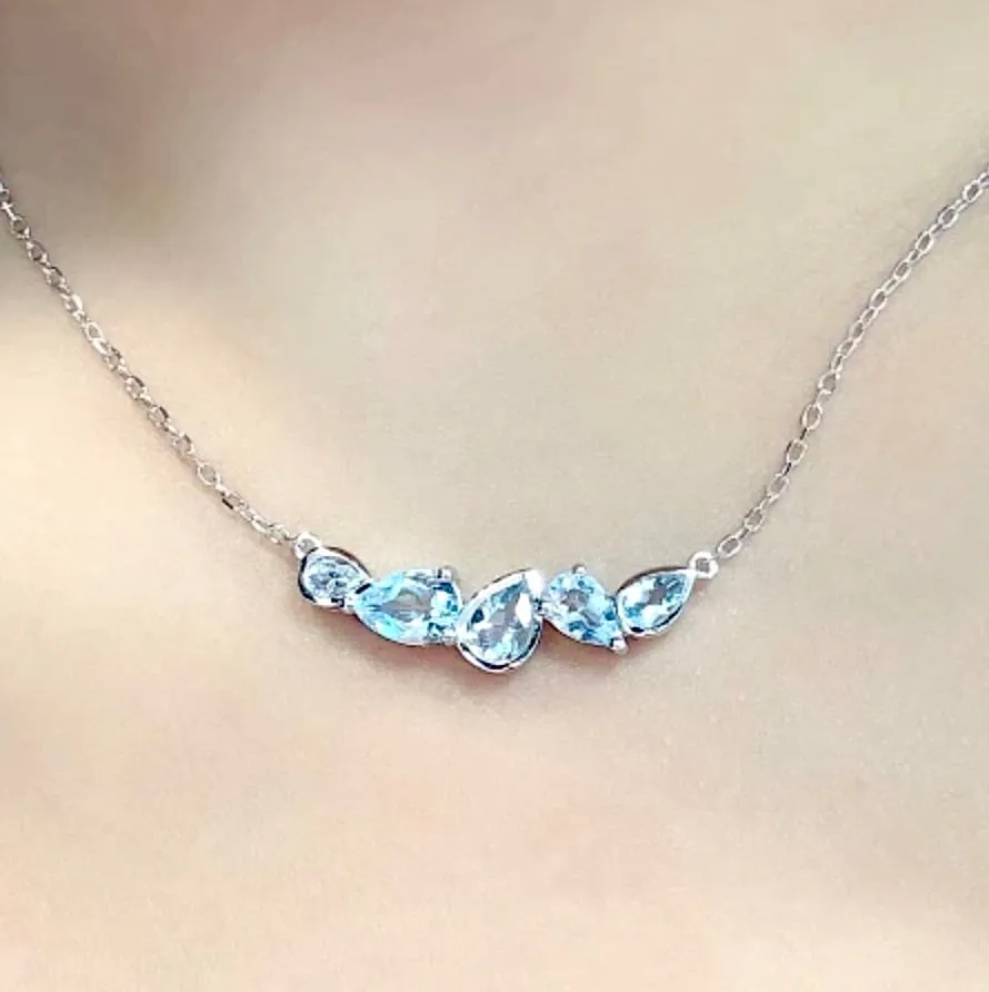 "Kaley" - Minimalist 925 Sterling Silver Aquamarine CZ Bridal Necklace