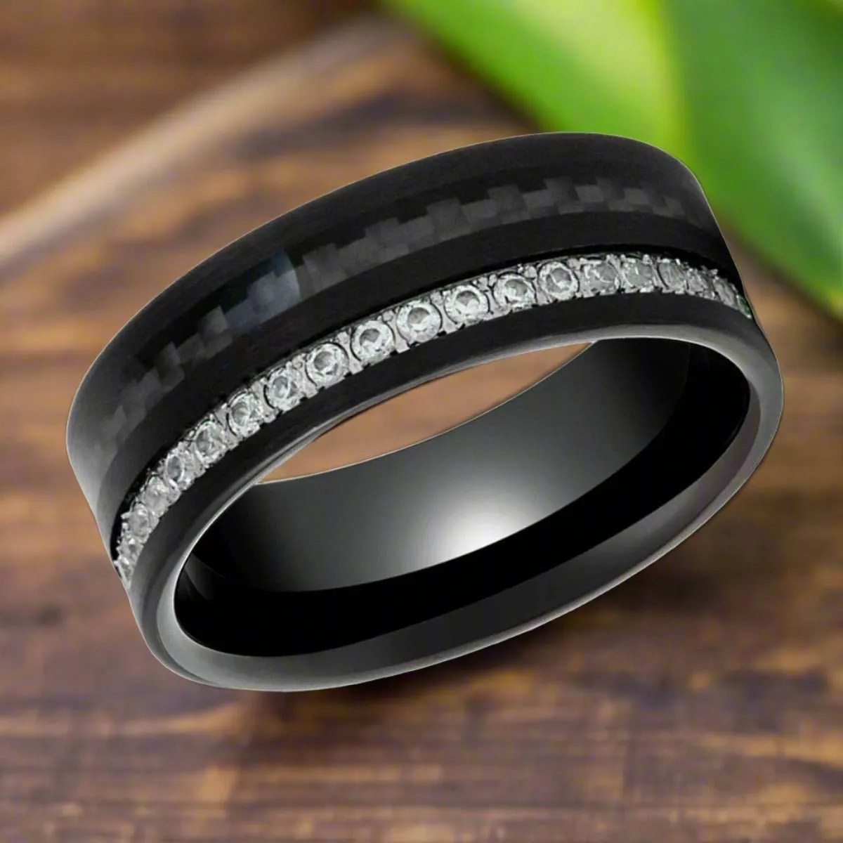 REACTOR | Black Tungsten Ring, Black Carbon Fiber and Eternity White CZ Inlay