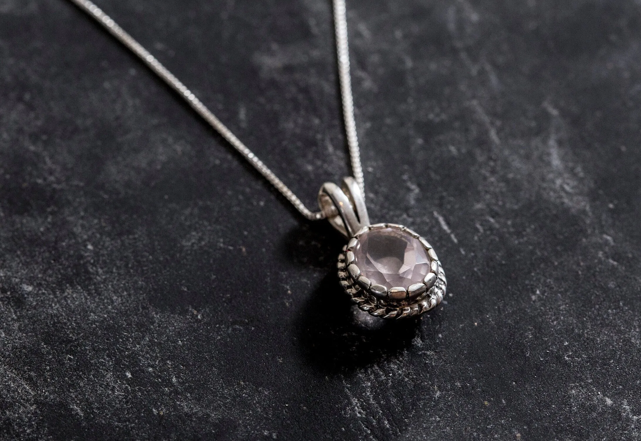 Rose Quartz Pendant - Pink Vintage Necklace - Natural Quartz Necklace