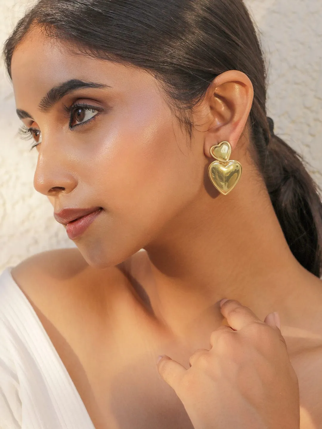 Rubans 18K Gold Plated Stainless Steel Tarnish Free Waterproof Demi-Fine Drop Heart Earrings