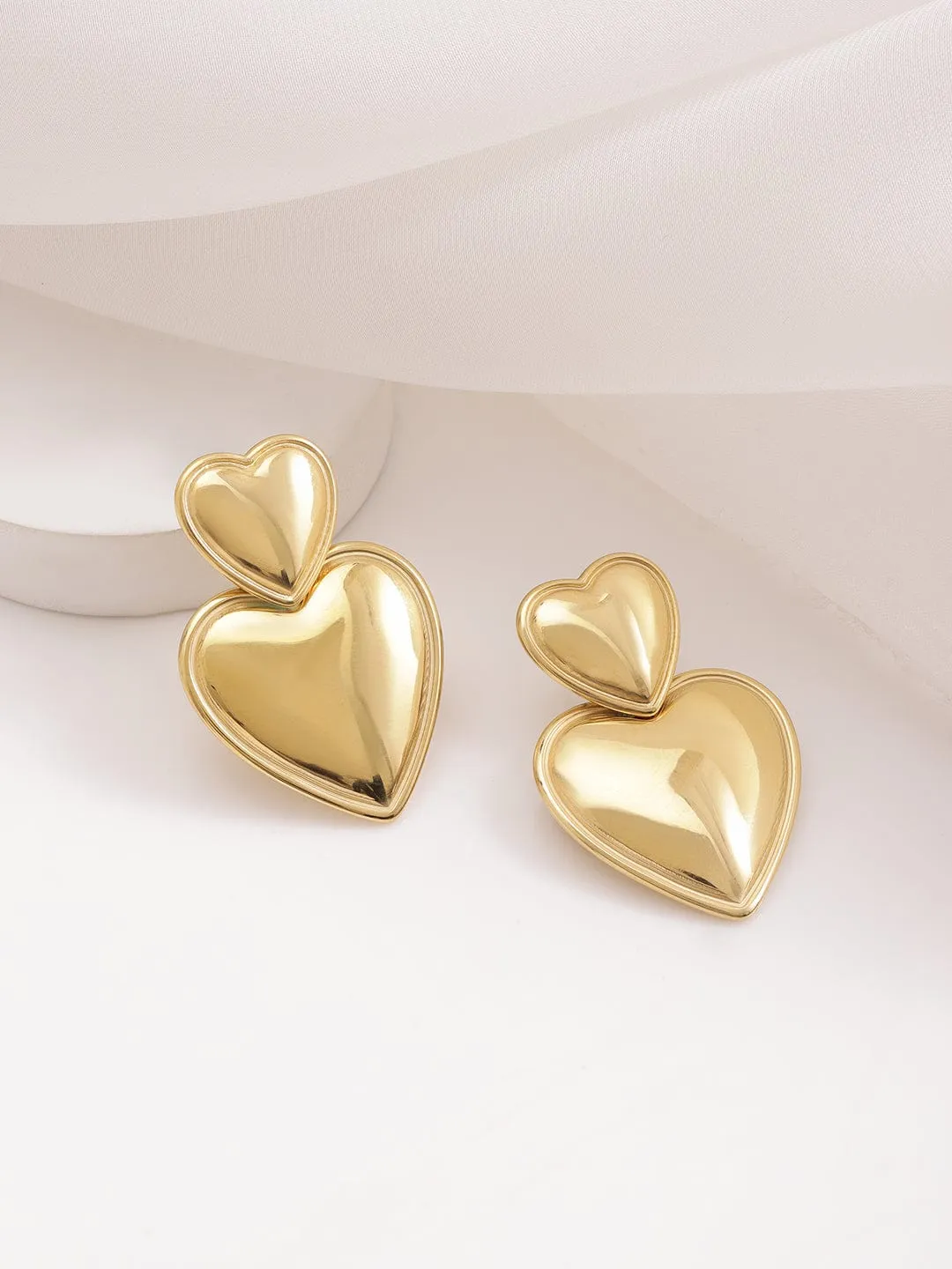 Rubans 18K Gold Plated Stainless Steel Tarnish Free Waterproof Demi-Fine Drop Heart Earrings