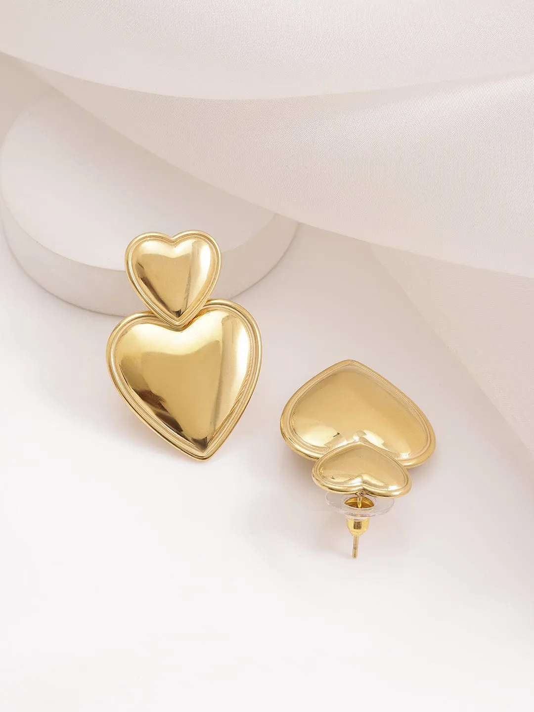 Rubans 18K Gold Plated Stainless Steel Tarnish Free Waterproof Demi-Fine Drop Heart Earrings