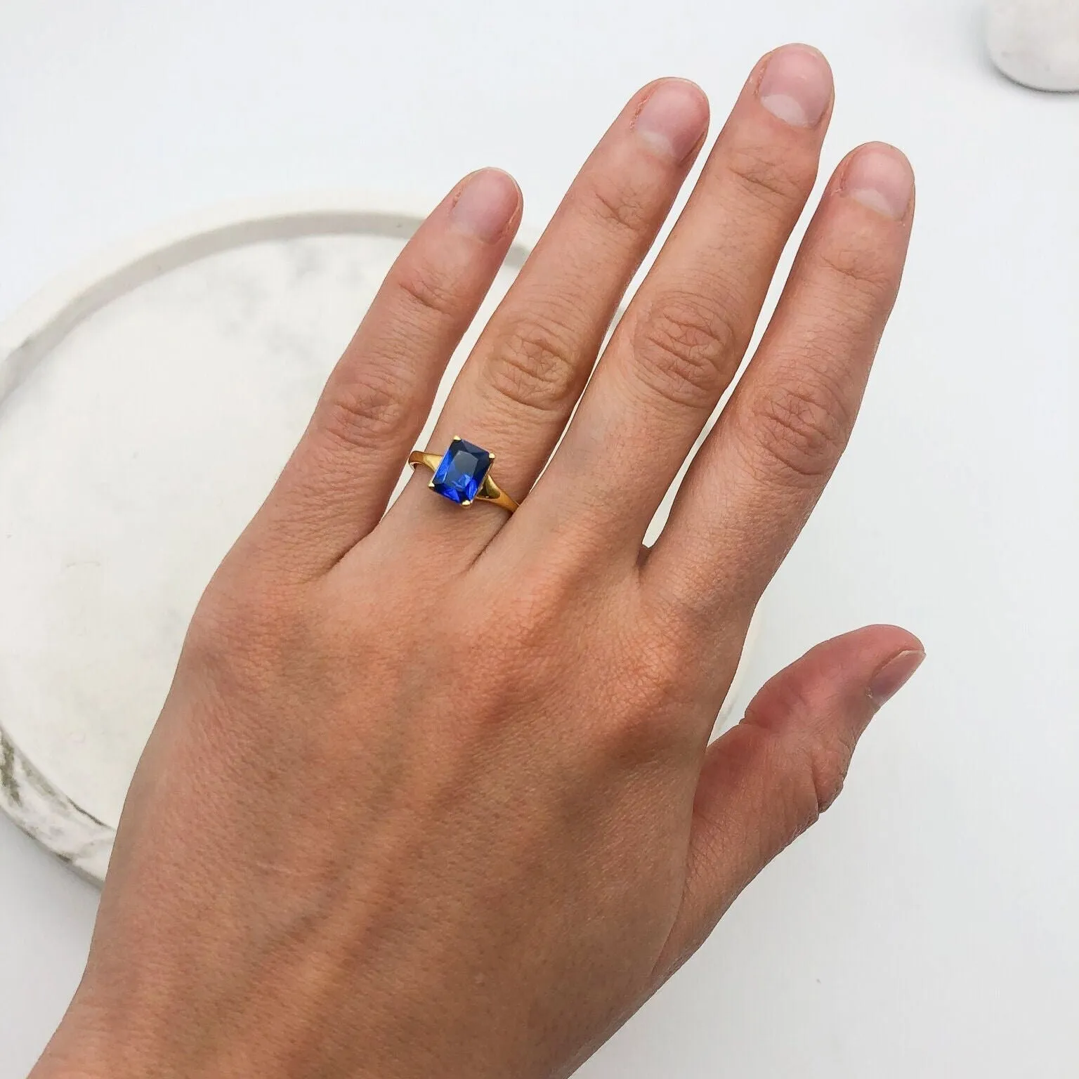 Sapphire Gold Ring - Radiant Cut Ring - Solitaire Sapphire Ring