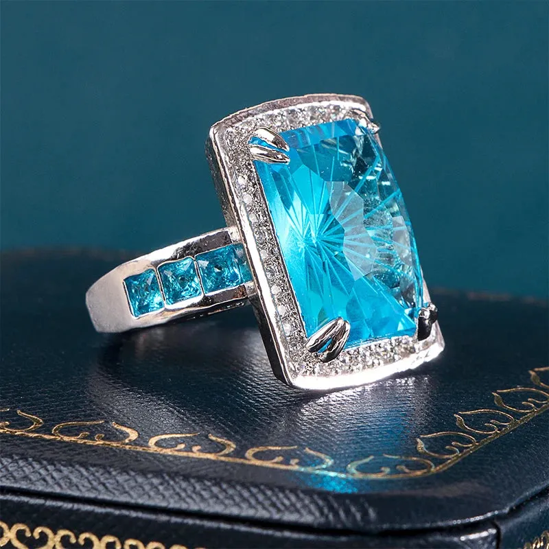 Sapphire Square Cut 925 Sterling Silver Ring