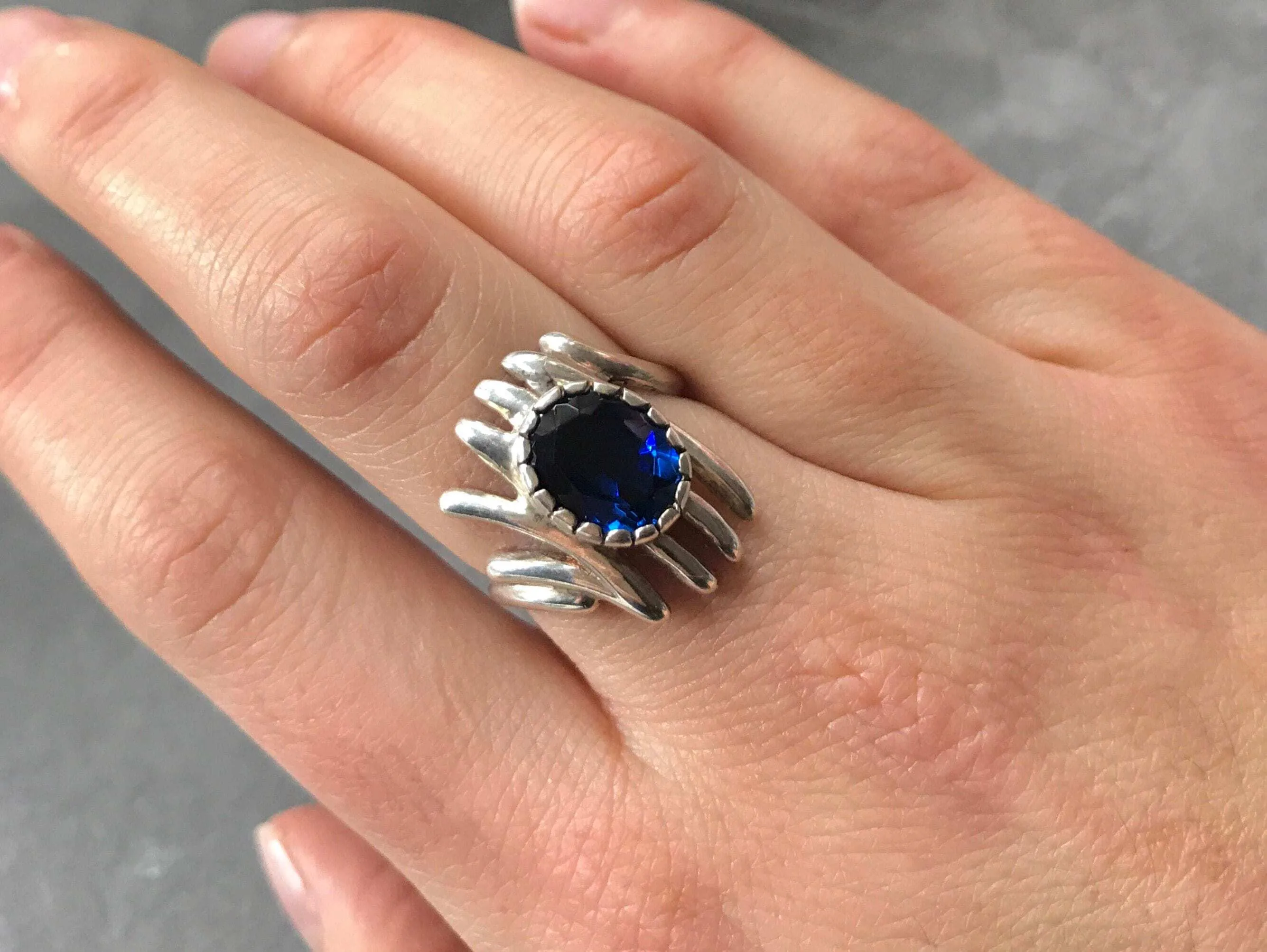 Sapphire Statement Ring - Blue Gemstone Ring - Solitaire Sapphire Ring