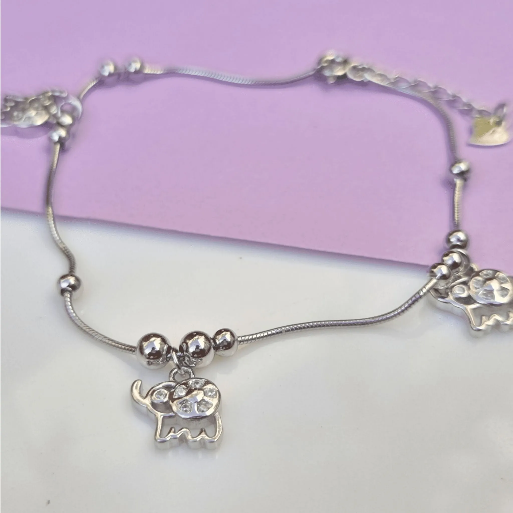Silver Cute Elephant Charm Adjustable Bracelet