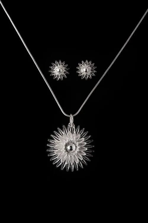 Silver Linings "Sunflower" Silver Filigree Handmade Pendant Set