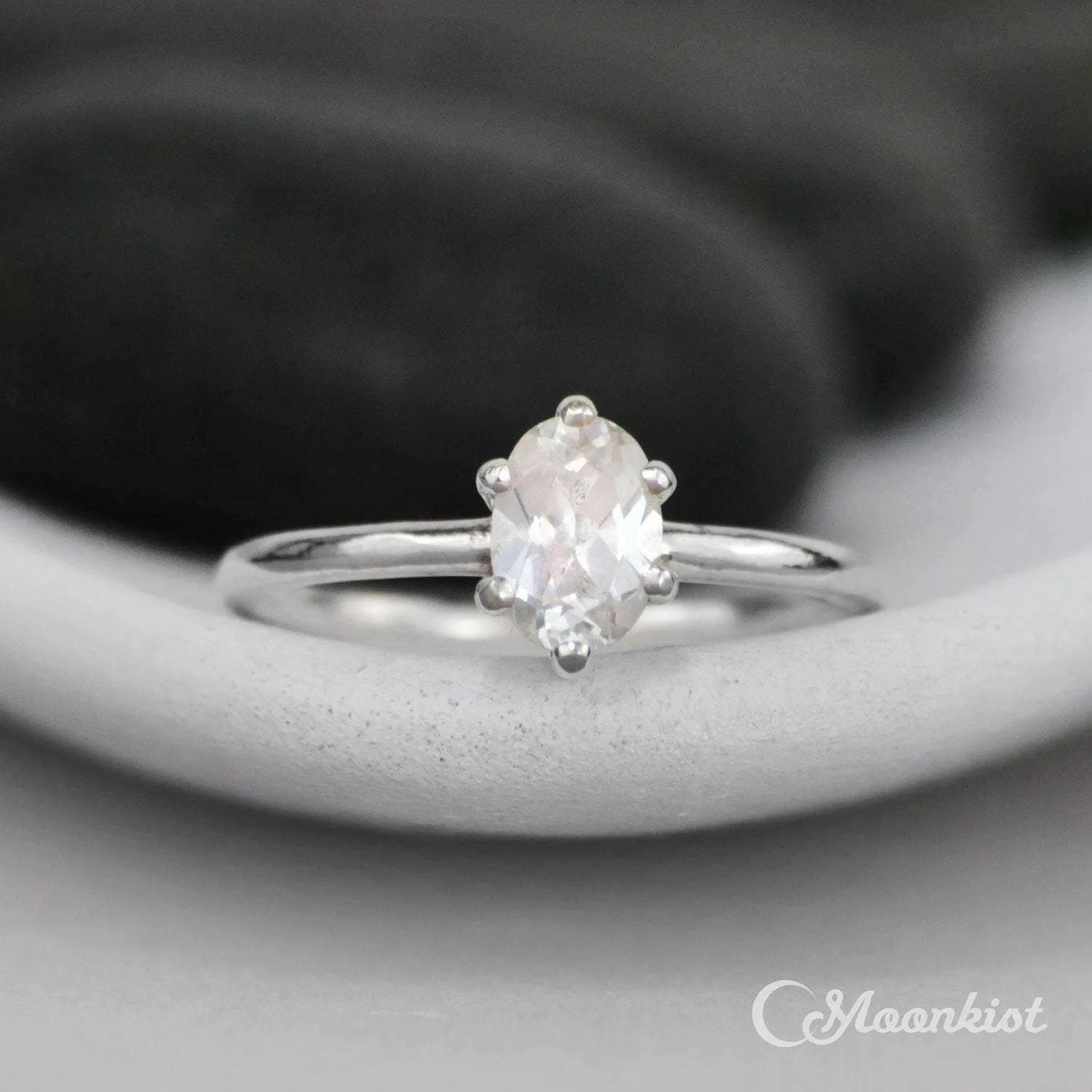 Silver Oval White Sapphire Solitaire Engagement Ring | Moonkist Designs