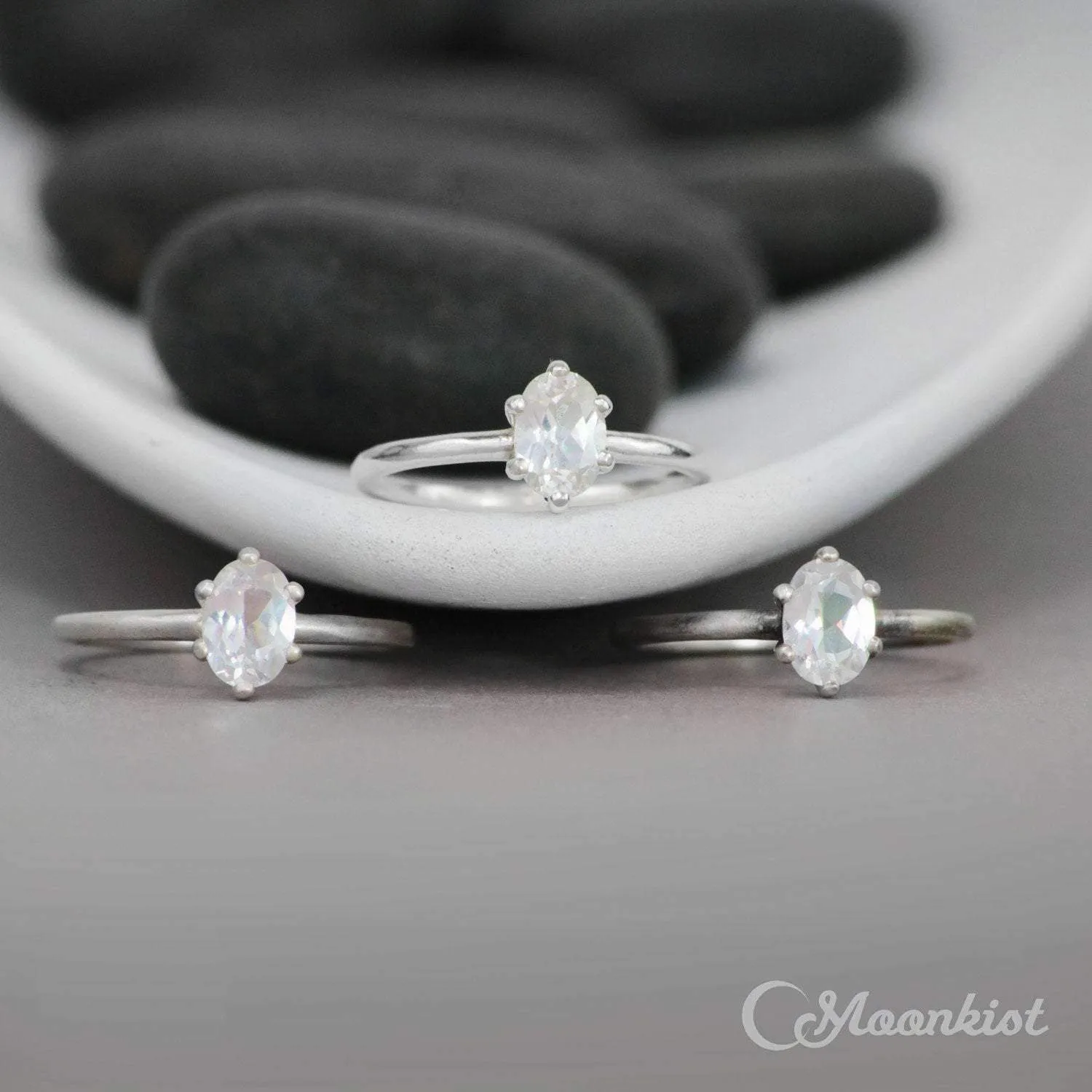 Silver Oval White Sapphire Solitaire Engagement Ring | Moonkist Designs