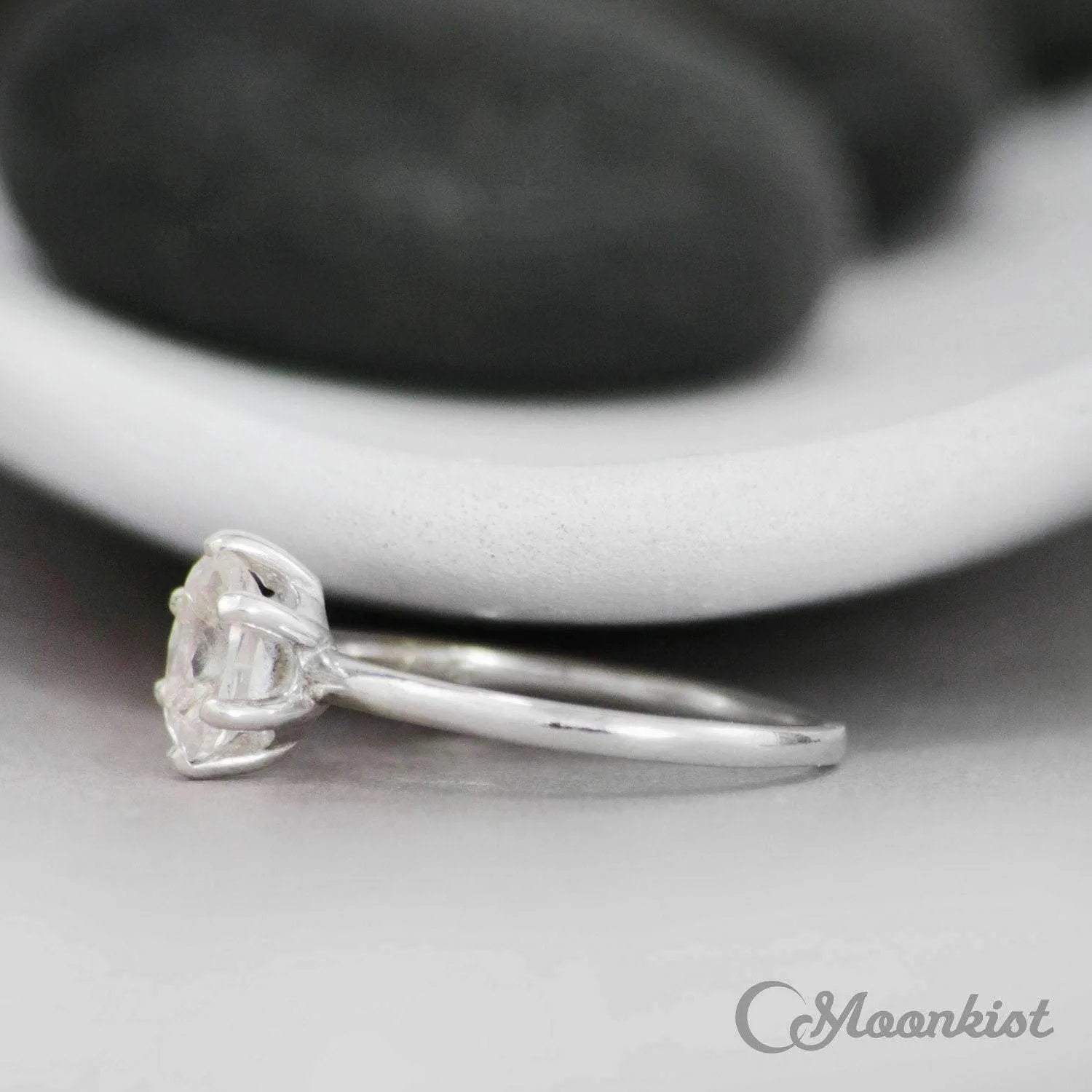 Silver Oval White Sapphire Solitaire Engagement Ring | Moonkist Designs