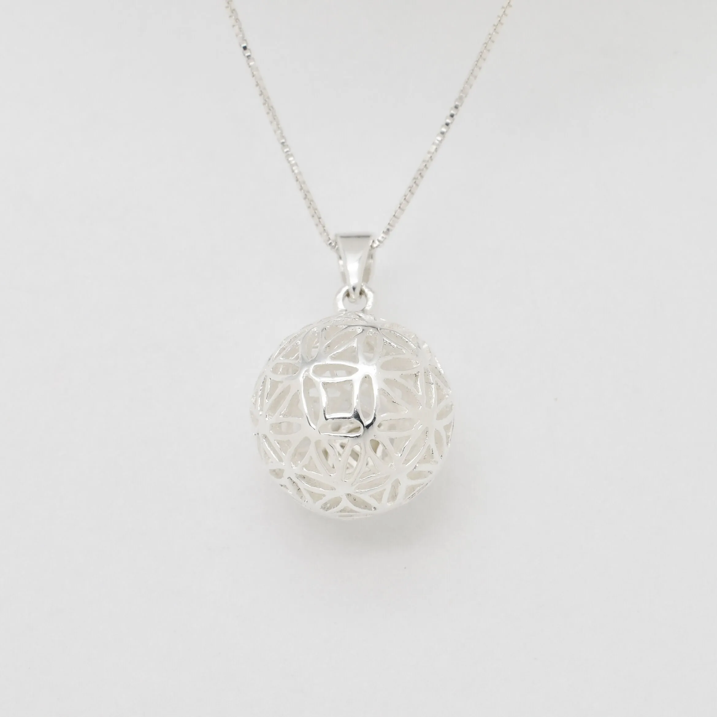 Silver Sphere Pendant - Flower Ball Necklace - 3D Ball Necklace