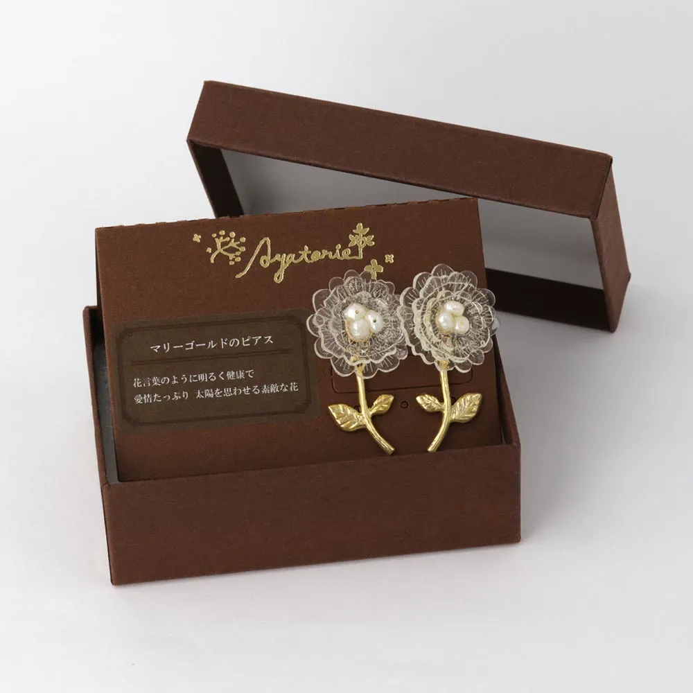 Translucent Marigold Flower Front Back Earrings