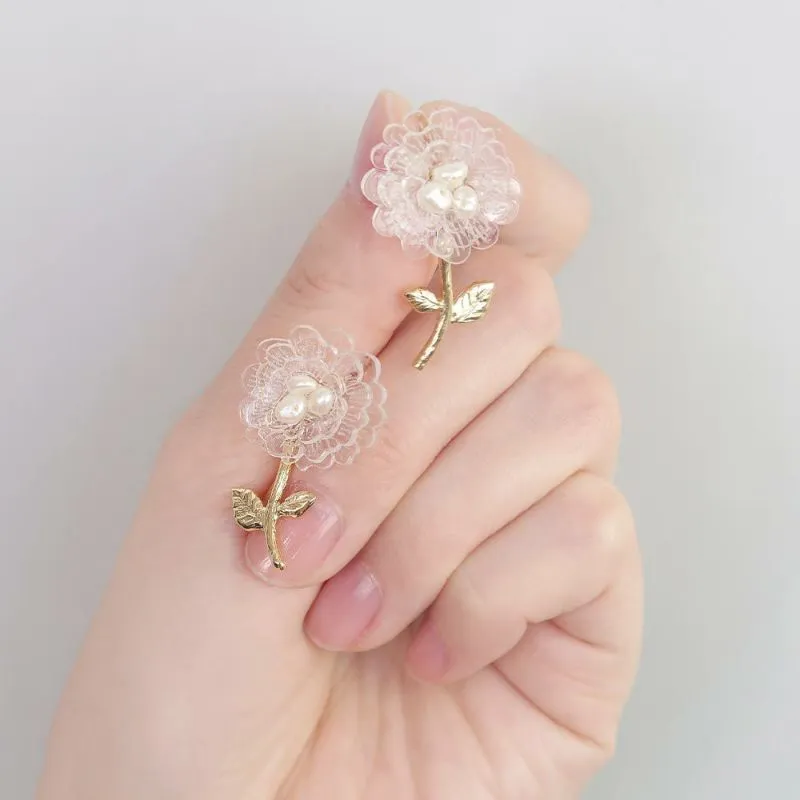 Translucent Marigold Flower Front Back Earrings