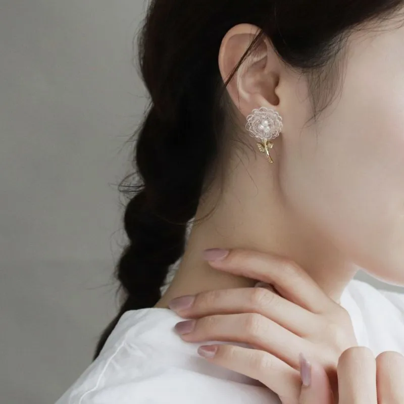 Translucent Marigold Flower Front Back Earrings