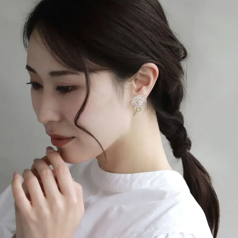 Translucent Marigold Flower Front Back Earrings
