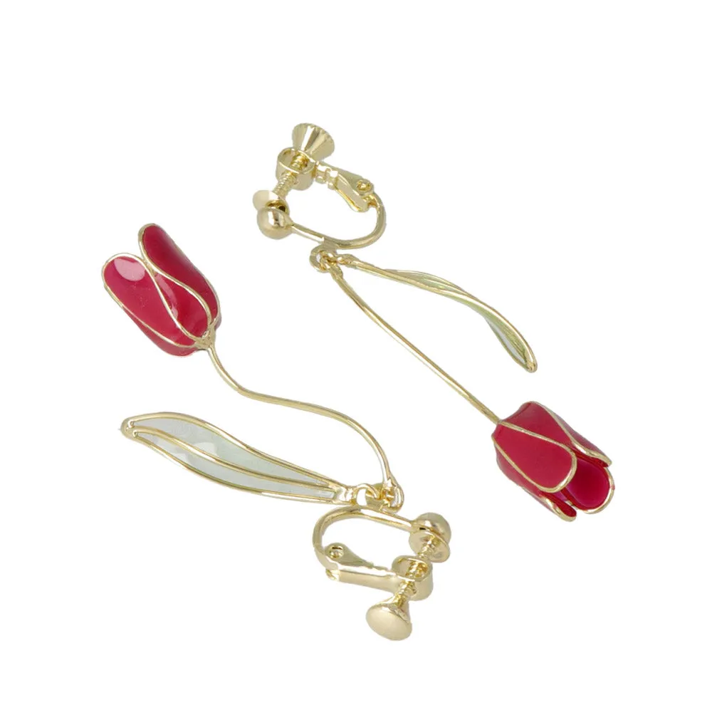 Tulip Clip On Drop Earrings