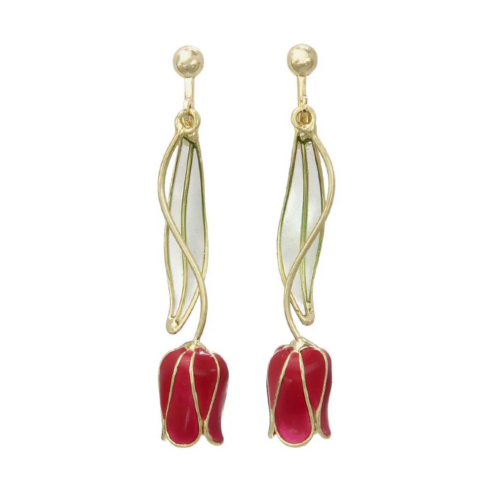 Tulip Clip On Drop Earrings