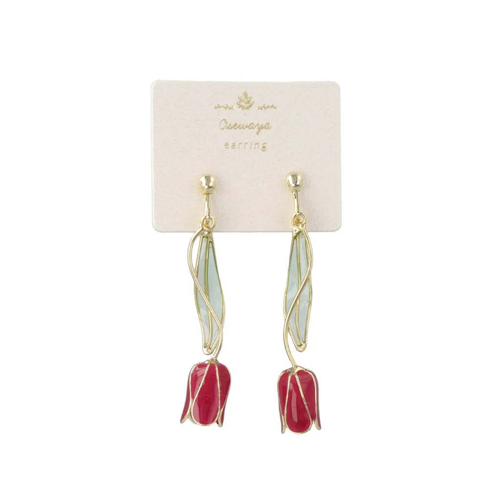 Tulip Clip On Drop Earrings
