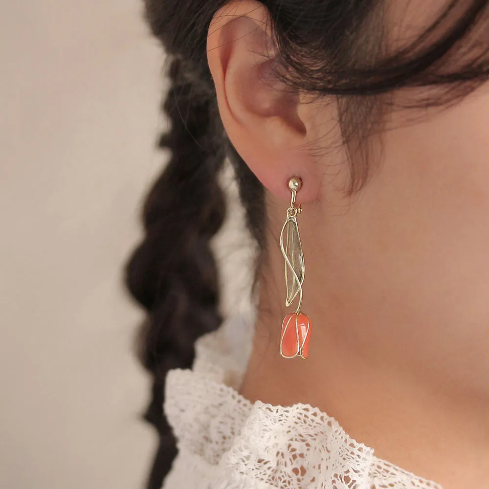 Tulip Clip On Drop Earrings