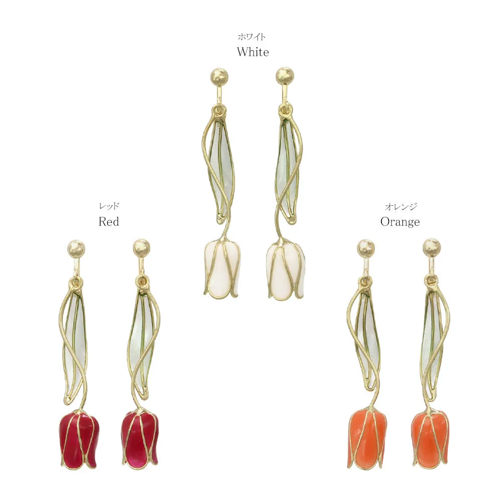 Tulip Clip On Drop Earrings
