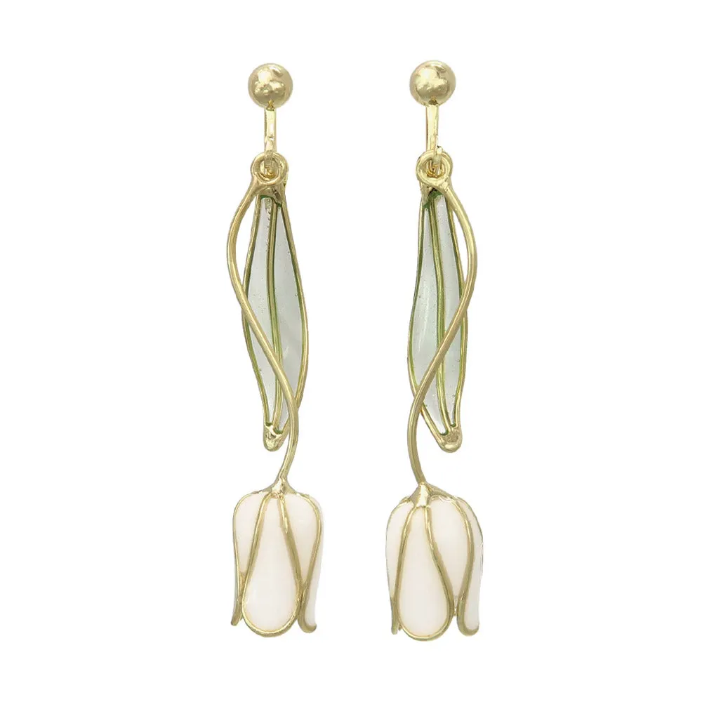 Tulip Clip On Drop Earrings
