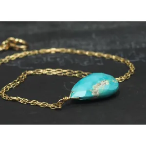 Turquoise Necklace On Gold Filled Chain With Gold Filled Spring Clasp