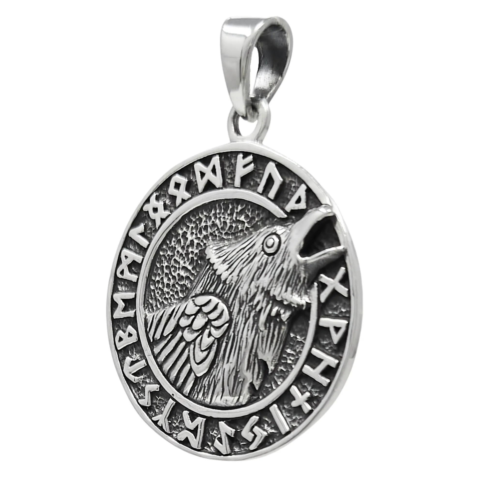 Viking Black Crow Raven Bird Men's Pendant - Men's Women's Sterling Silver Pendant
