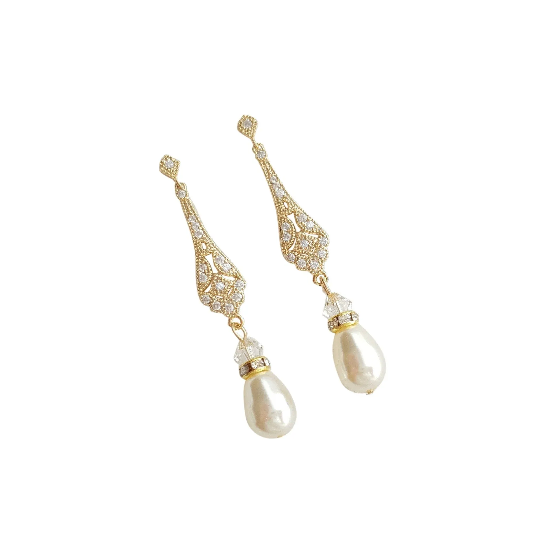 Vintage Style Rose Gold Bridal Earrings-Lisa