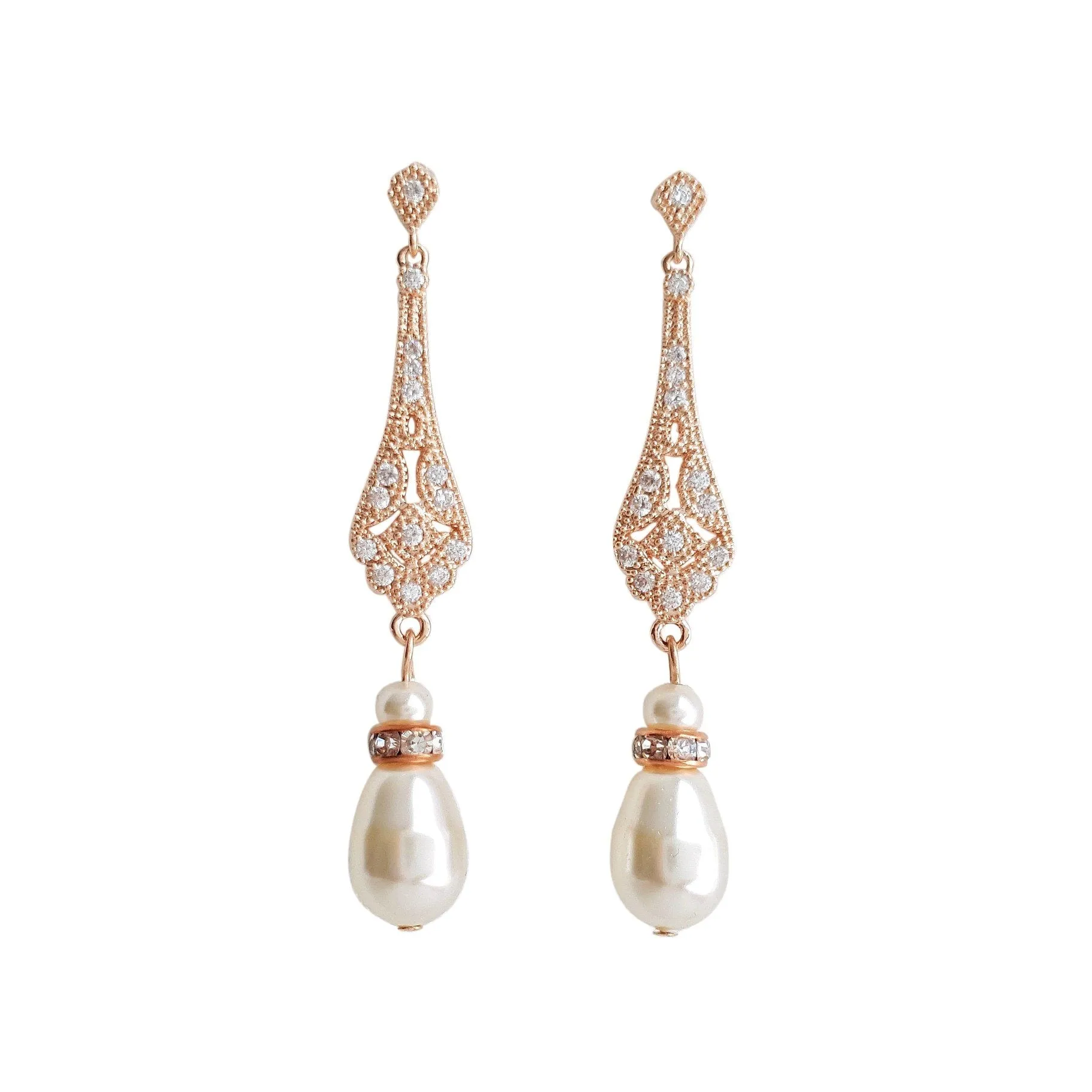 Vintage Style Rose Gold Bridal Earrings-Lisa