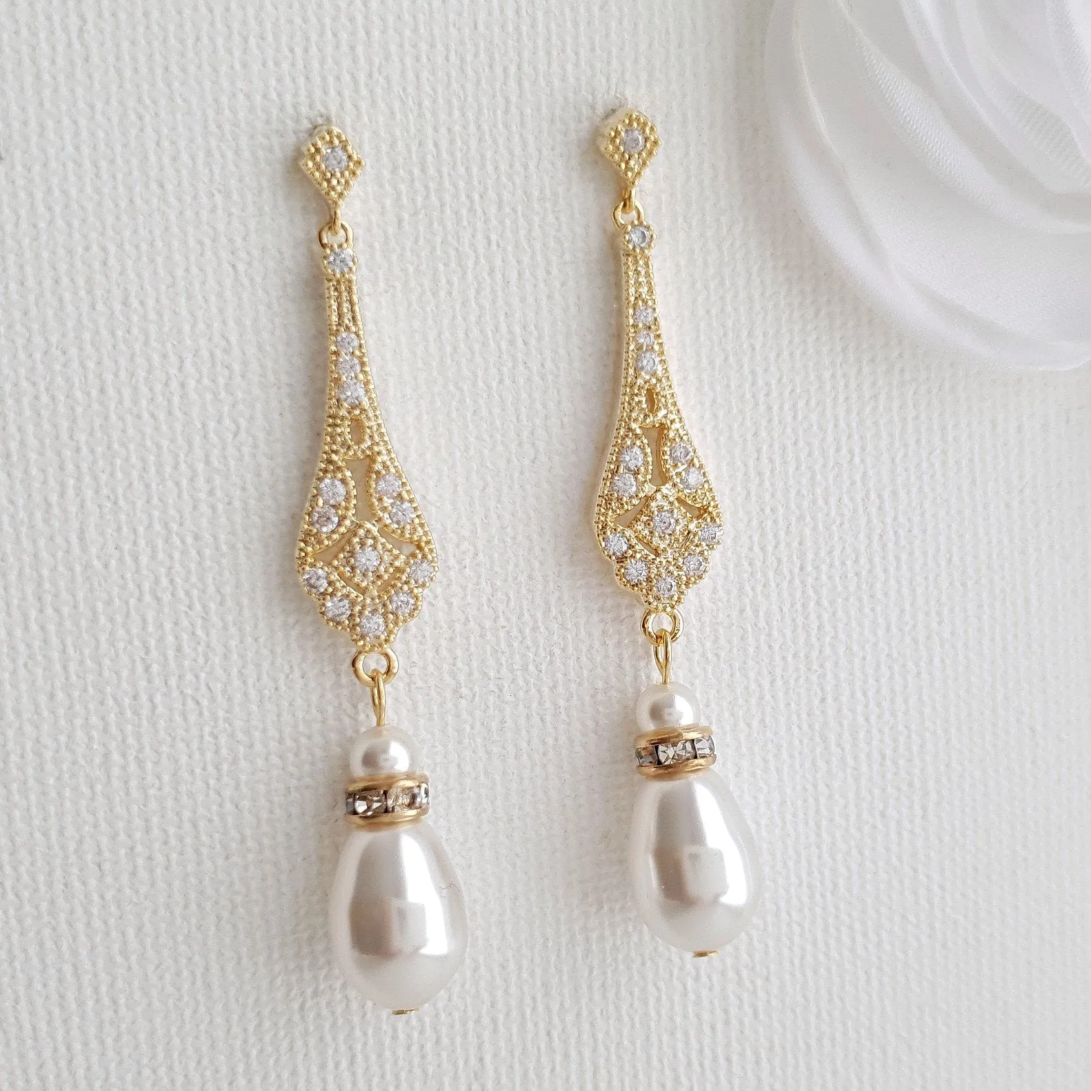 Vintage Style Rose Gold Bridal Earrings-Lisa