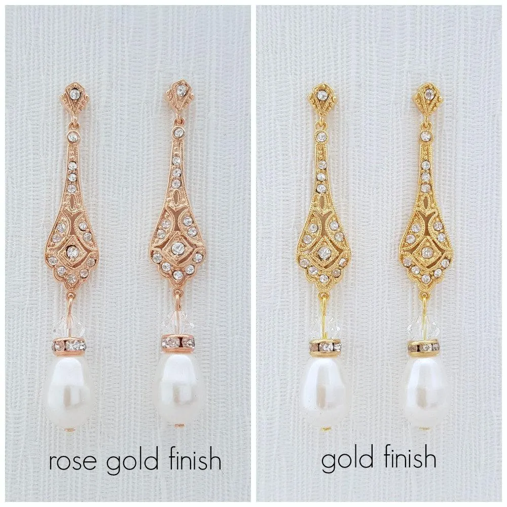 Vintage Style Rose Gold Bridal Earrings-Lisa