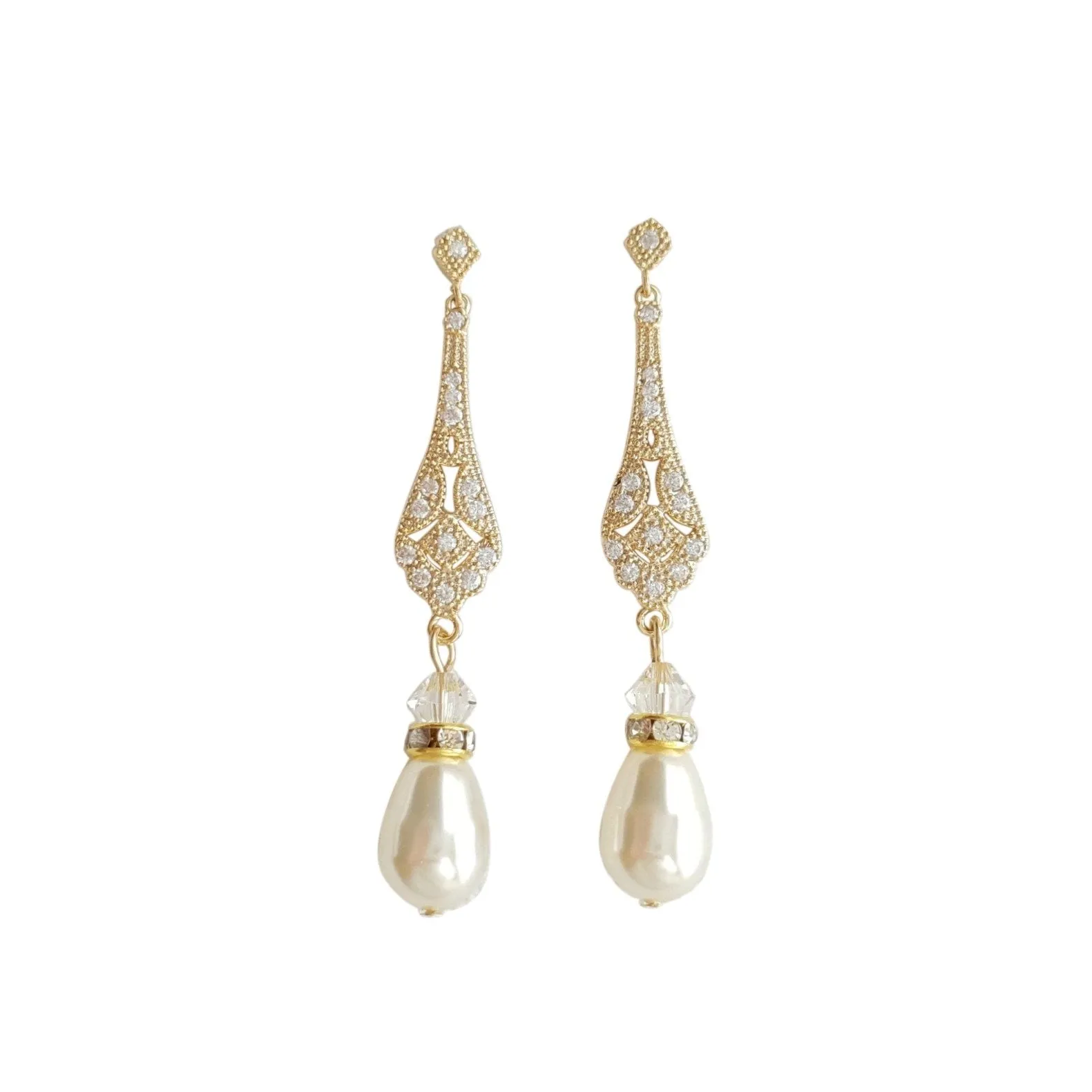 Vintage Style Rose Gold Bridal Earrings-Lisa