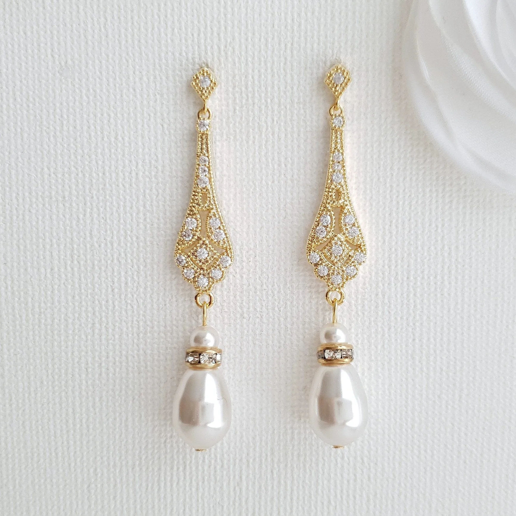 Vintage Style Rose Gold Bridal Earrings-Lisa