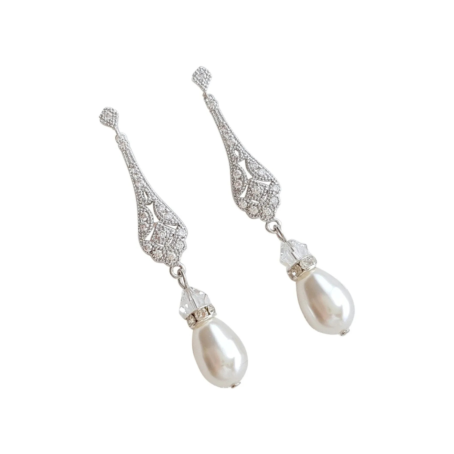 Vintage Style Rose Gold Bridal Earrings-Lisa