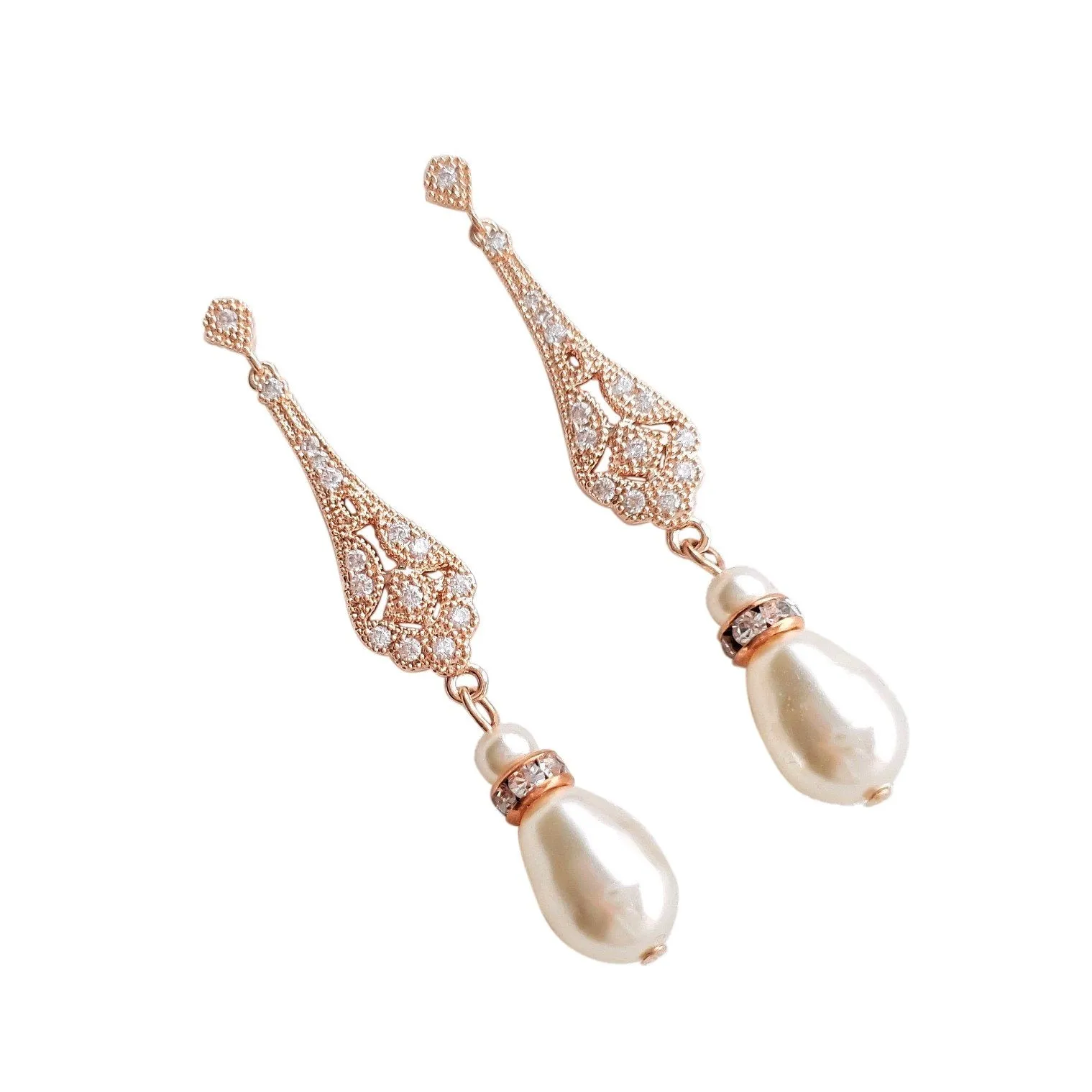 Vintage Style Rose Gold Bridal Earrings-Lisa
