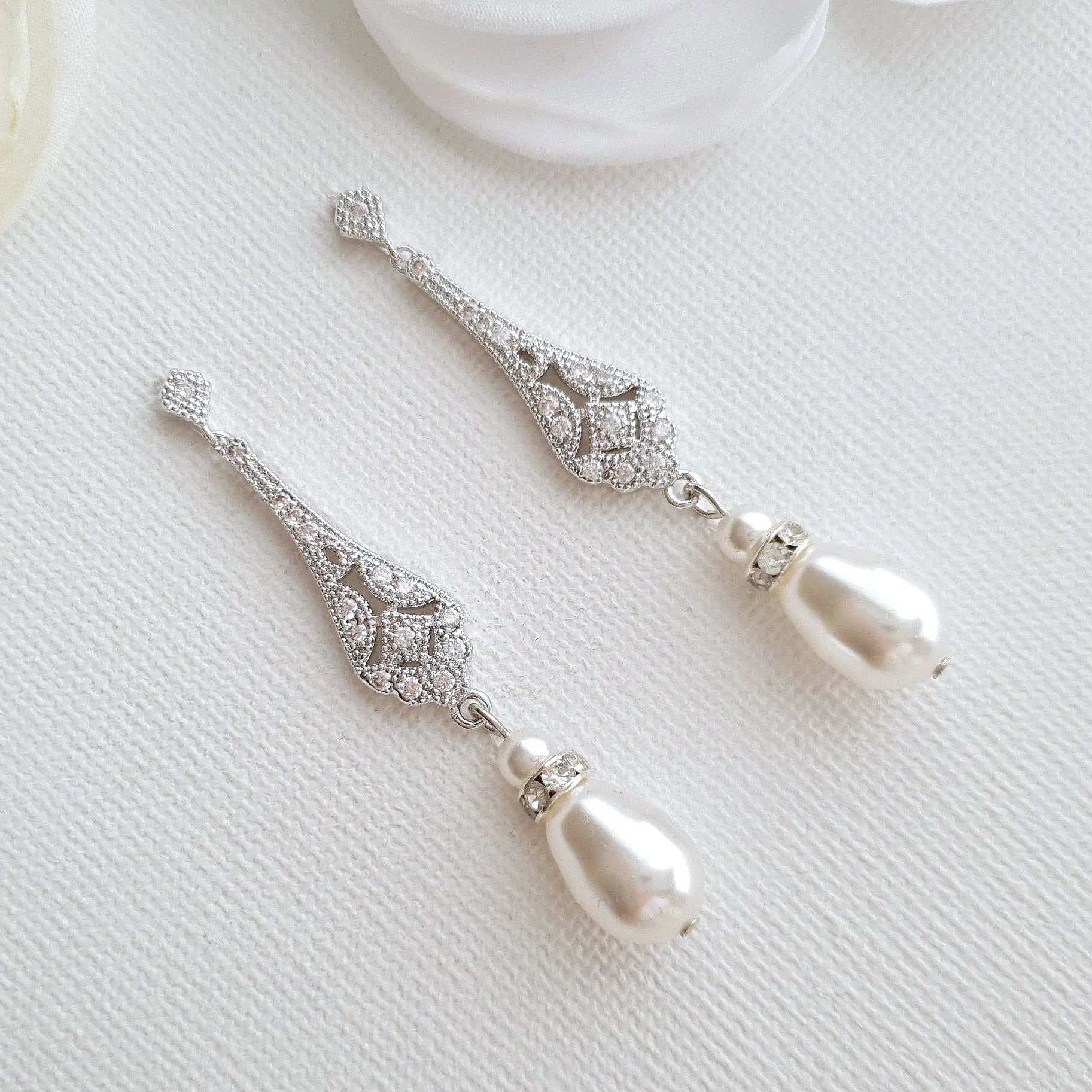 Vintage Style Rose Gold Bridal Earrings-Lisa